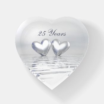 Silver Anniversary Hearts Paperweight by Peerdrops at Zazzle