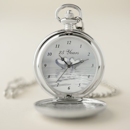 Silver Anniversary Hearts Pocket Watch