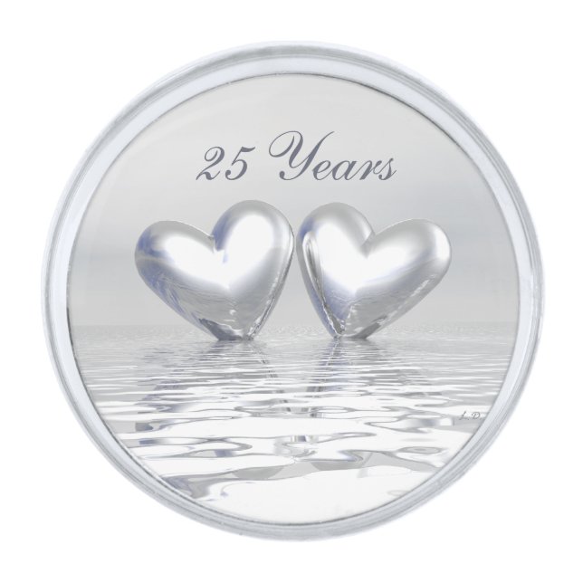 Silver Anniversary Hearts Silver Finish Lapel Pin (Front)