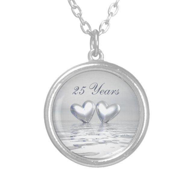 Silver Anniversary Hearts Silver Plated Necklace (Front)