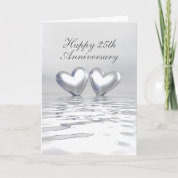 Silver Anniversary Hearts (tall) Card by Peerdrops at Zazzle