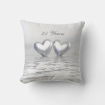 Silver Anniversary Hearts Throw Pillow at Zazzle