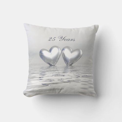Silver Anniversary Hearts Throw Pillow