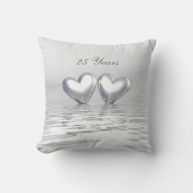 Silver Anniversary Hearts Throw Pillow (Front)