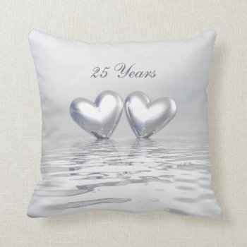 Silver Anniversary Hearts Throw Pillow by Peerdrops at Zazzle