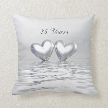 Silver Anniversary Hearts Throw Pillow