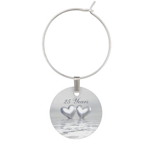 Silver Anniversary Hearts Wine Charm