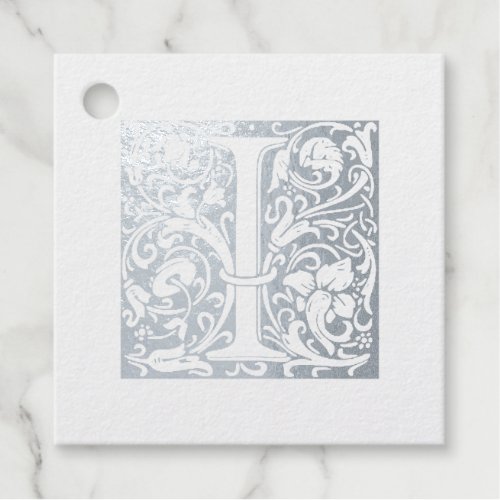 Silver Anniversary Illuminated Letter I Monogram Foil Favor Tags