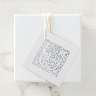 Silver Anniversary Illuminated Letter U Monogram Foil Favor Tags