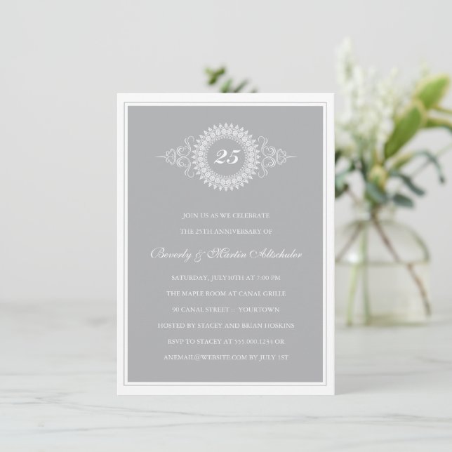 Silver Anniversary Medallion Party Invitation (Standing Front)