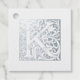 Silver Anniversary Monogram Illuminated Letter K Foil Favor Tags