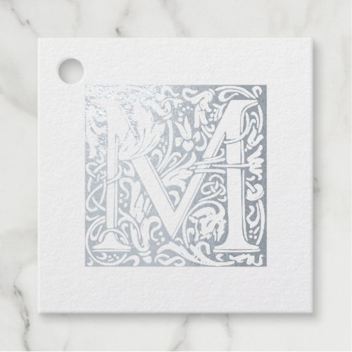 Silver Anniversary Monogram Illuminated Letter M Foil Favor Tags