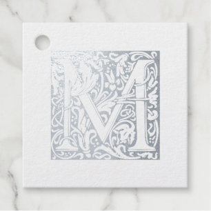 Silver Anniversary Monogram Illuminated Letter M Foil Favor Tags