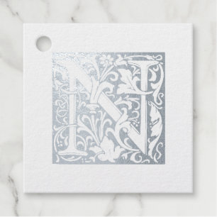 Silver Anniversary Monogram Illuminated Letter N Foil Favor Tags