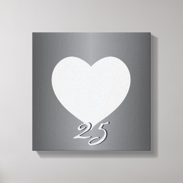 Silver Anniversary Plain Heart Frame 1 Photo Canva Canvas Print (Front)
