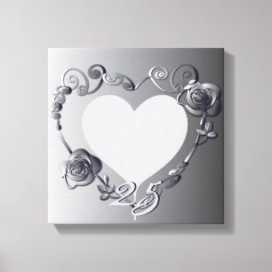 Silver Anniversary Rose Heart Frame 1 Photo Canvas Print
