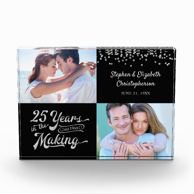 Silver Anniversary Then and Now Photos Confetti (Front)