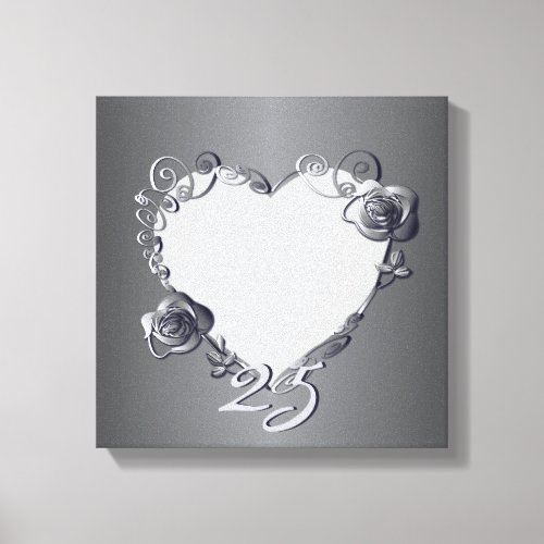 Silver Anniversary Your Photo Rose Heart Frame  Canvas Print
