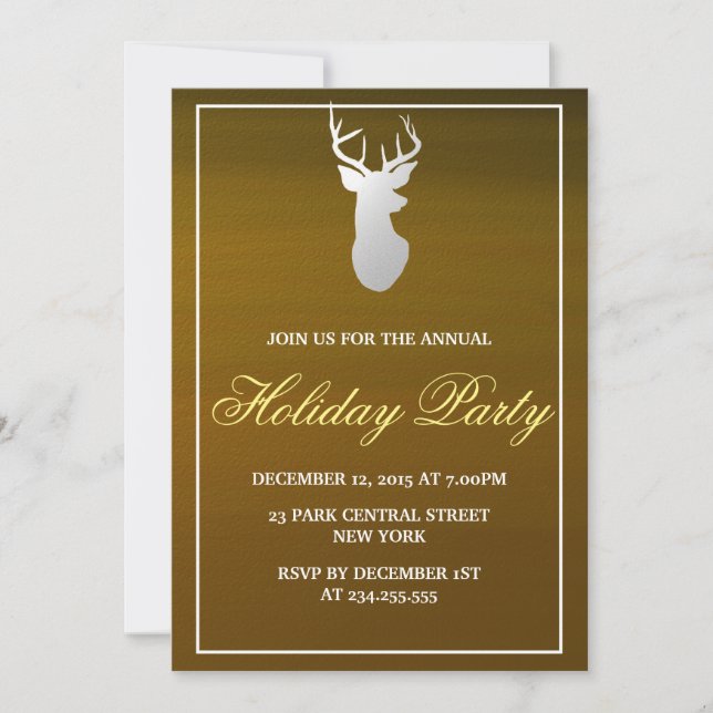 Silver Antler Gold Holiday Party Invitation (Front)