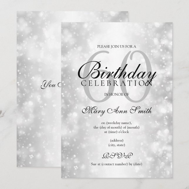 Silver Any Age Birthday Party Shimmer Lights Invitation (Front/Back)
