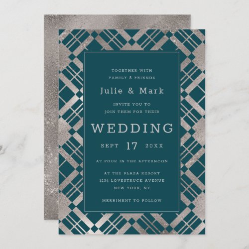 Silver  Any Color Background Rustic Plaid Wedding Invitation
