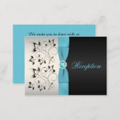 Silver, Aqua, and Black Floral Enclosure Card (Front/Back)