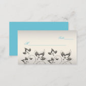 Silver, Aqua, and Black Floral Placecards (Front/Back)