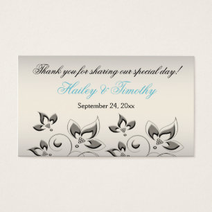 Silver, Aqua, and Black Floral Wedding Favor Tag