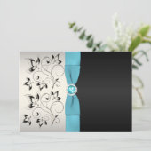 Silver, Aqua, and Black Floral Wedding Invitation (Standing Front)