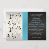 Silver, Aqua, and Black Floral Wedding Invitation (Back)