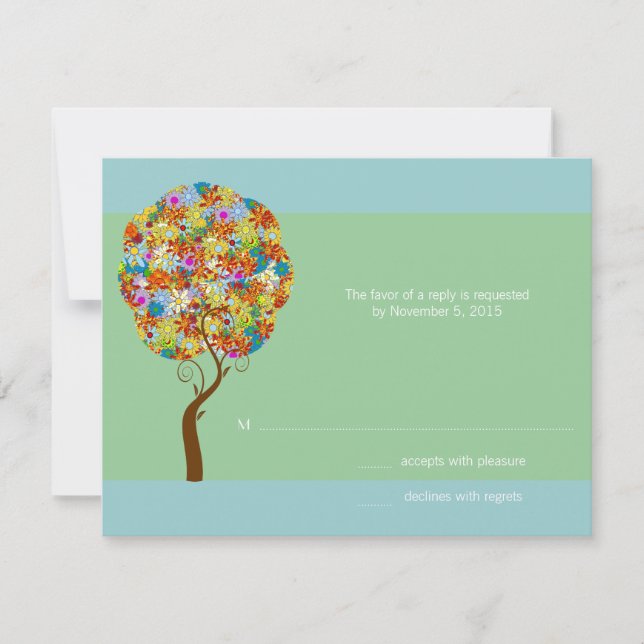 Silver Aqua Blue Flower Love Tree Wedding Invite (Front)