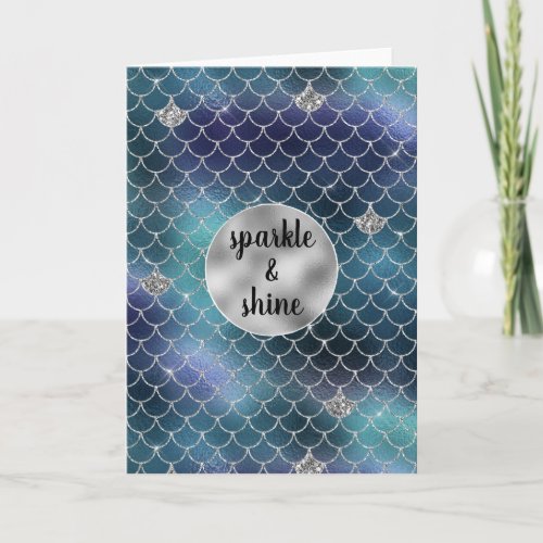 Silver Aqua Blue Mermaid Card