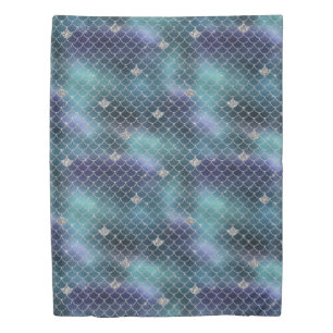 Silver Aqua Blue Mermaid Duvet Cover