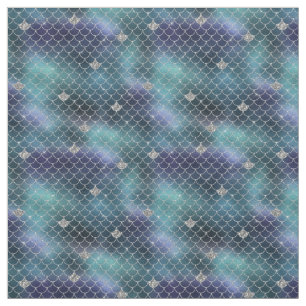 Silver Aqua Blue Mermaid Fabric