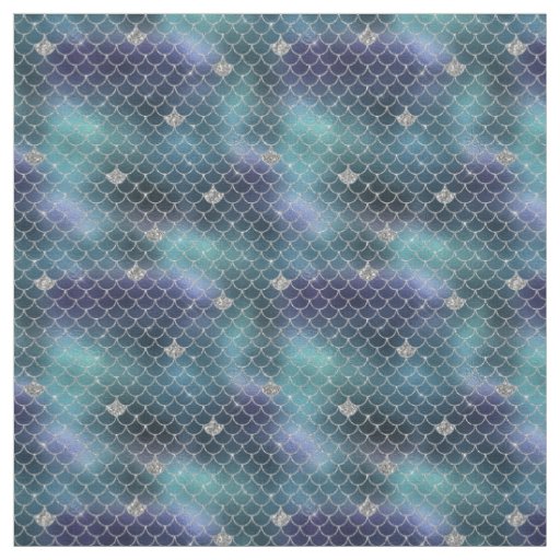Silver Aqua Blue Mermaid Fabric