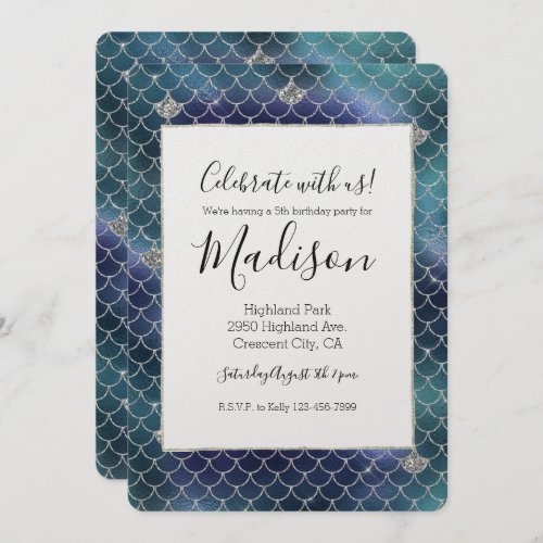 Silver Aqua Blue Mermaid Glitz Invitation