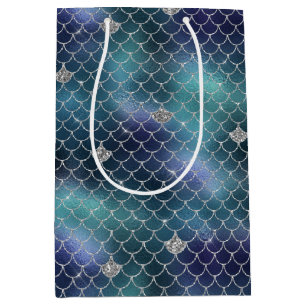 Silver Aqua Blue Mermaid Medium Gift Bag