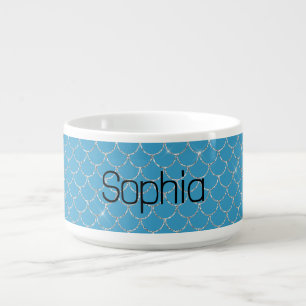 Silver Aqua Blue Mermaid Name Bowl