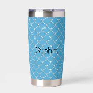 Silver Aqua Blue Mermaid Name Insulated Tumbler