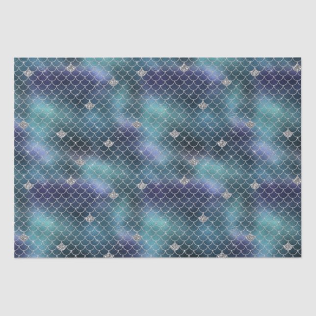 Silver Aqua Blue Mermaid Tissue Paper (Front)