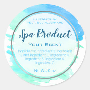 Silver Aqua Blue Watercolor Bath Spa And Scrub Classic Round Sticker