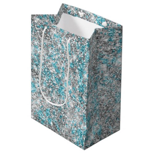 Silver Aqua Glam Glitter Medium Gift Bag
