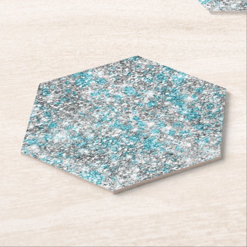 Silver Aqua Glam Glitter Paper Coaster
