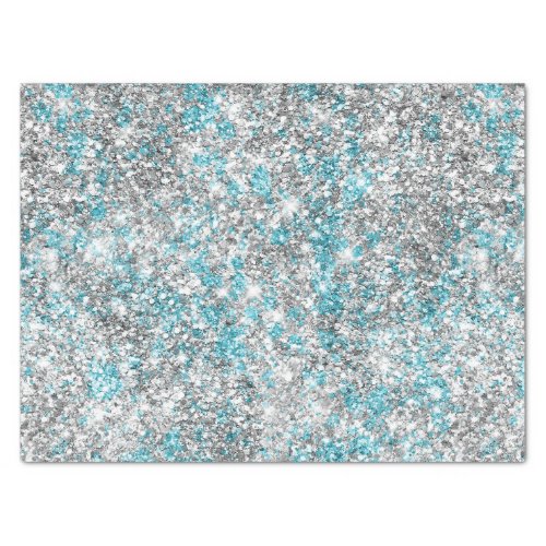 Silver Aqua Glam Glitter Tissue Paper