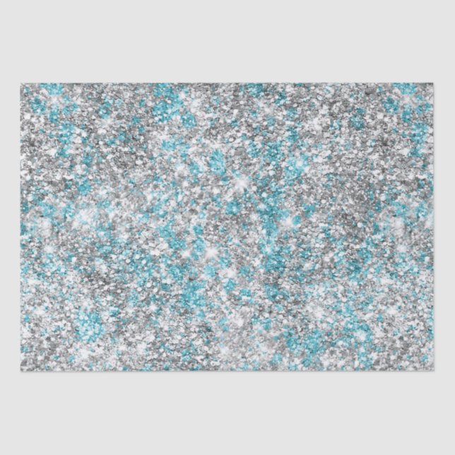 Silver Aqua Glam Glitter Tissue Paper (Front)