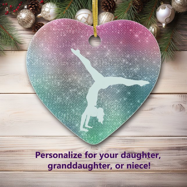 Silver Aqua Gymnast on Sparkle Ceramic Ornament (Creator Uploaded)
