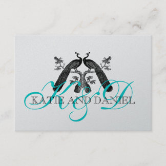 Silver Aqua Peacock Wedding RSVP Card