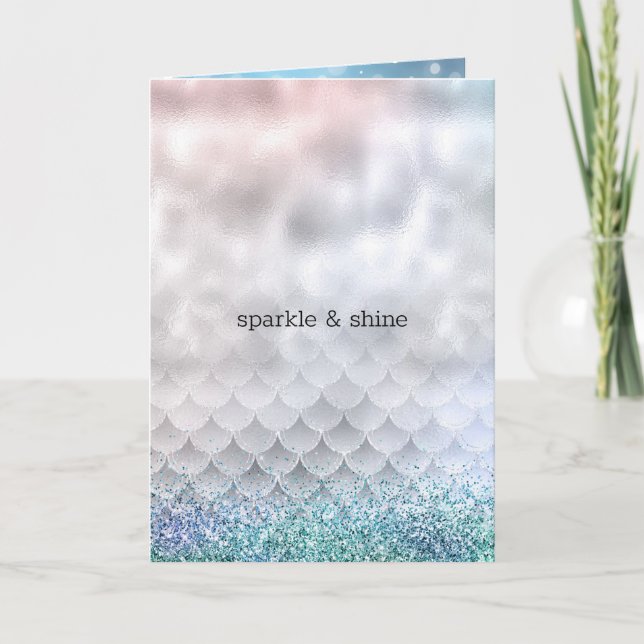 Silver Aqua Pink Purple Glitter Sparkle Mermaid Card (Front)