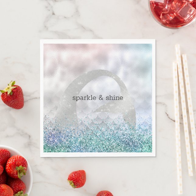 Silver Aqua Pink Purple Glitter Sparkle Mermaid Napkins (Insitu)