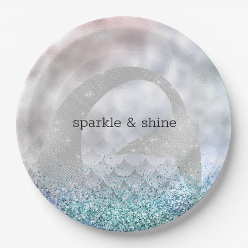 Silver Aqua Pink Purple Glitter Sparkle Mermaid Paper Plates